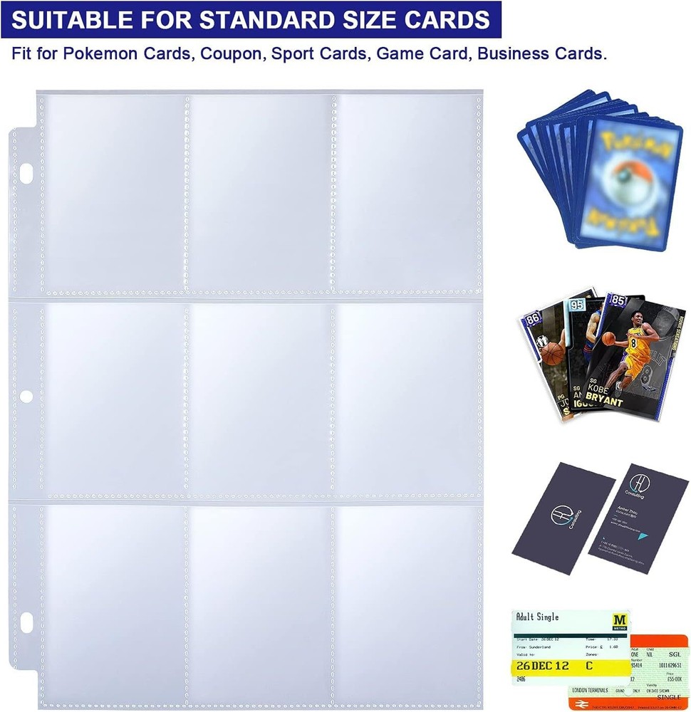 1800 Pocket Trading Card Album Binder Protector Page Sleeves 100 Sheets Baseball