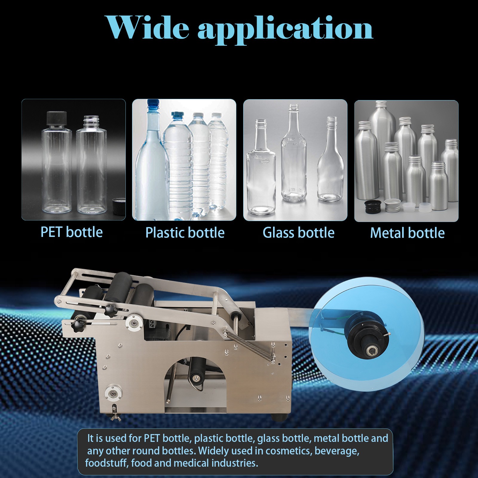 Semi-Automatic Round Bottle Labeling Machine, φ0.6-4.7" Adjustable Labeler
