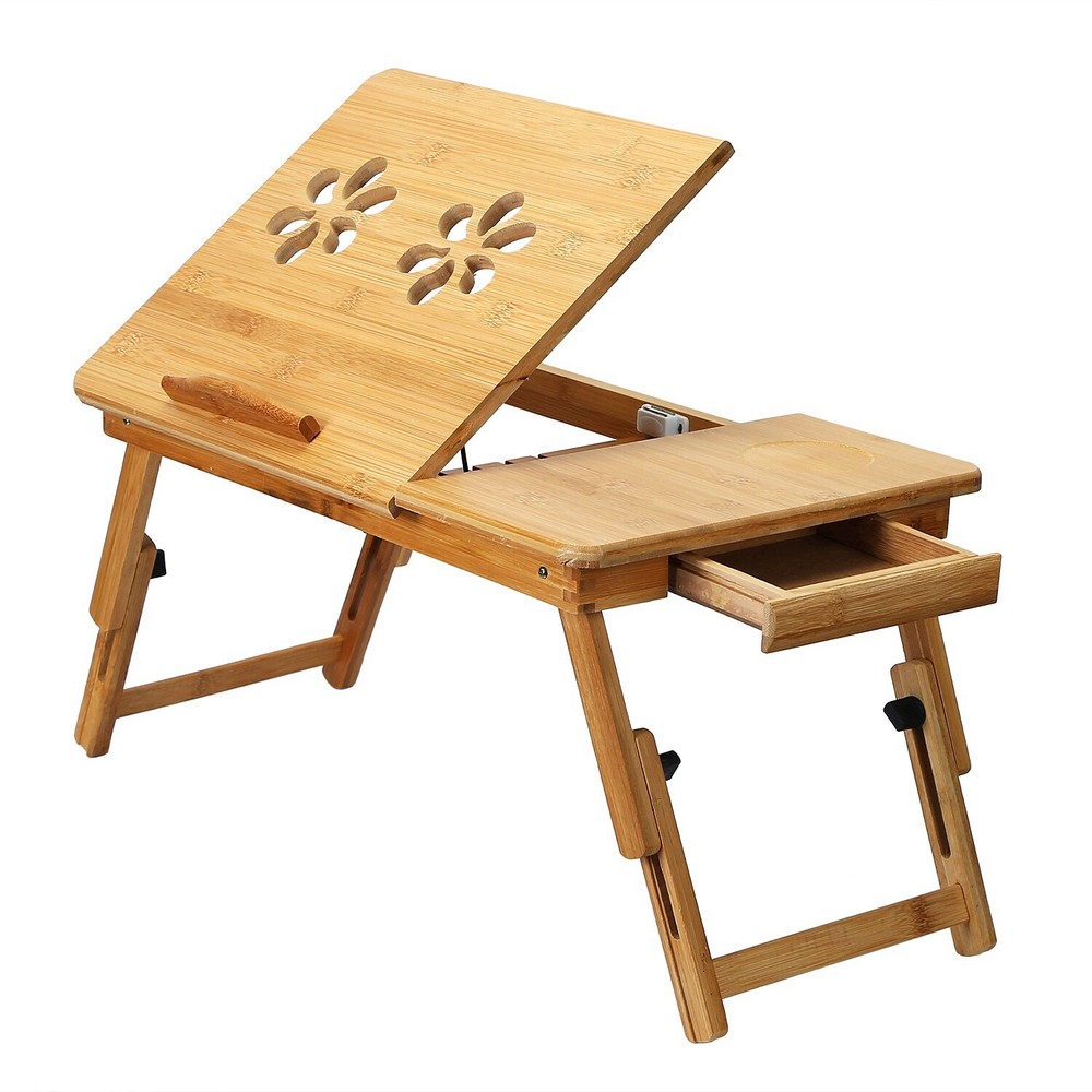 Bamboo Folding Laptop Computer Notebook Table Bed Desk Bed Tray Adjustable Stand