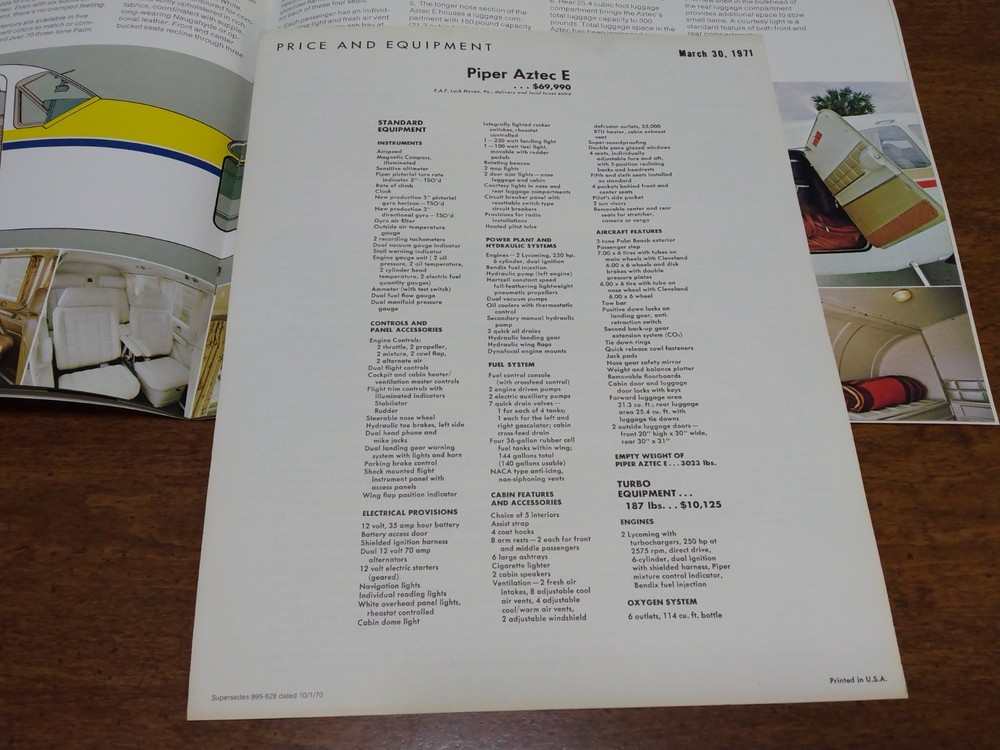 Piper Aztec E Turbo Aztec E 1970 Brochure