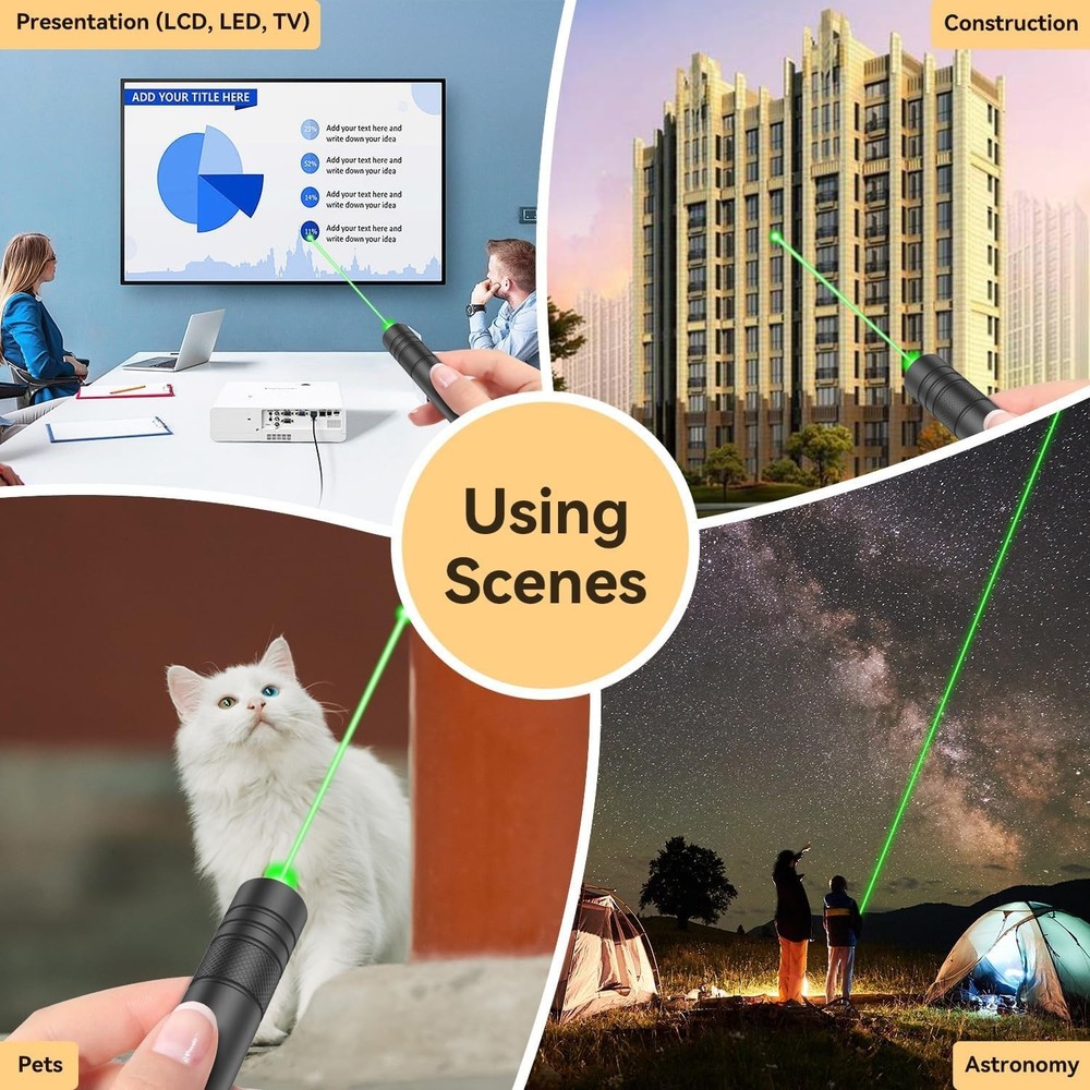 Durable Rechargeable Green Laser Pointer - Long Distance & Starlight Patterns