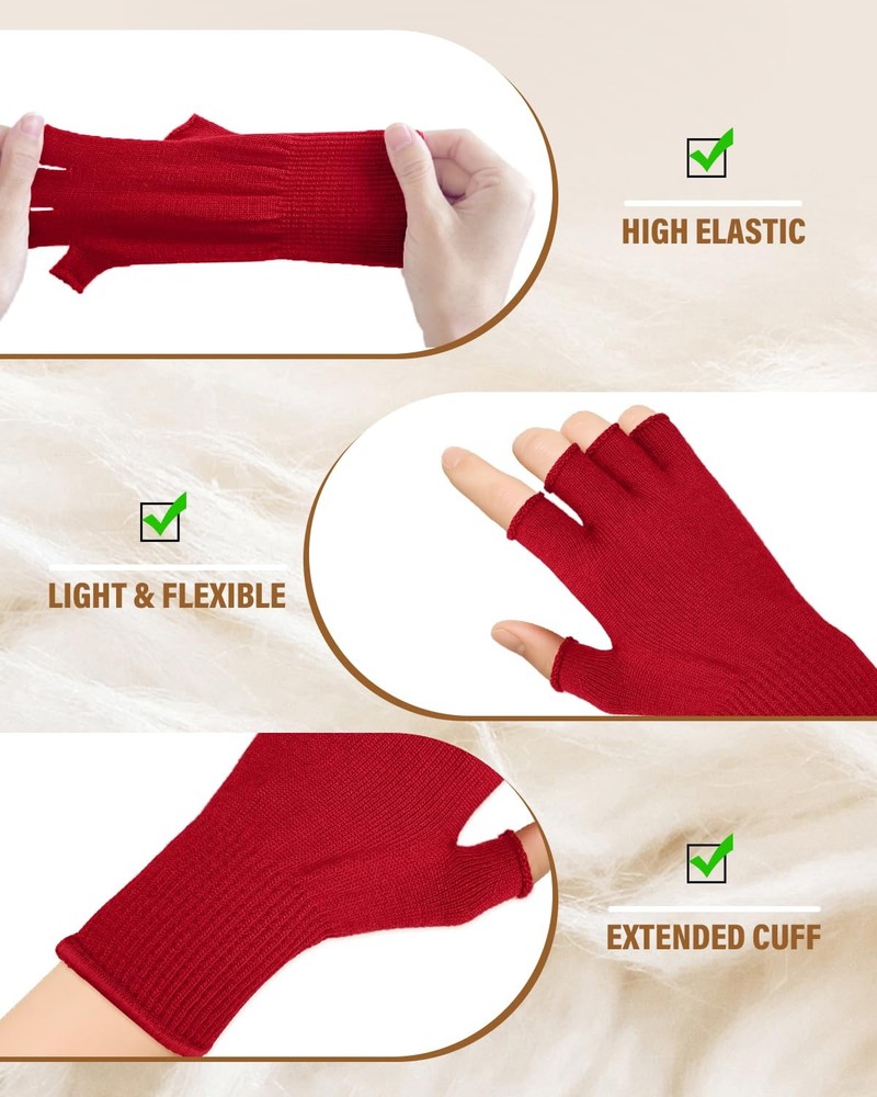 Evridwear Merino Wool Fingerless String Knit Liner Small-Medium, Red