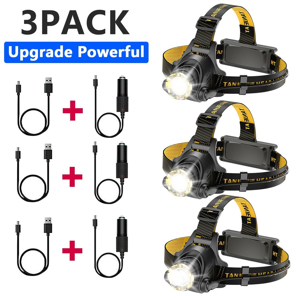 3x Rechargeable Headlight Super Bright 9900LM LED Headlamp Head Torch Flashlight