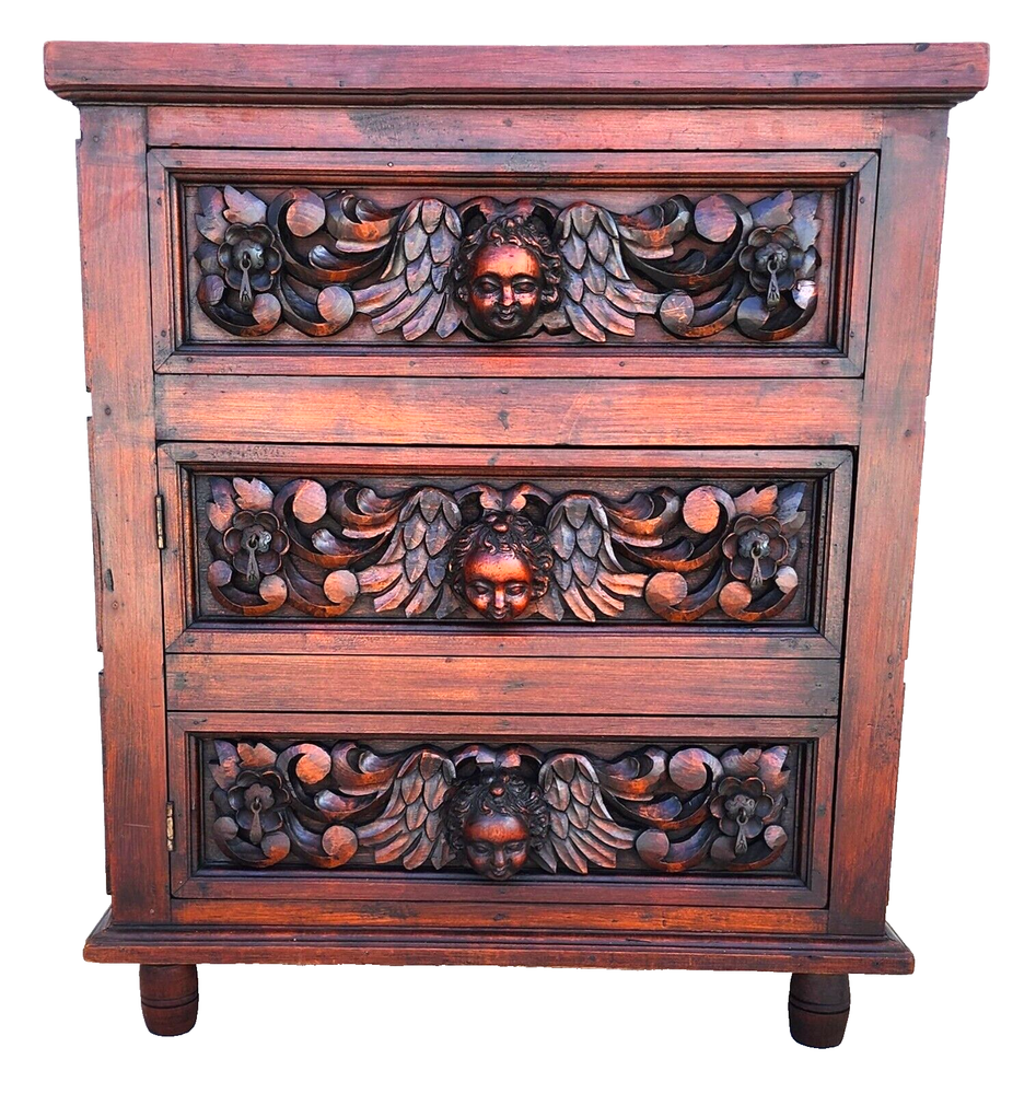 Hand Carved Angels Nightstand Side Table