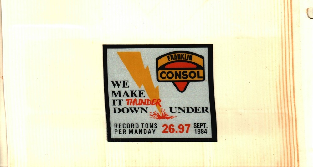 NICE FRANKLIN THUNDER DOWN UNDER CONSOL COAL CO. COAL MINING STICKERS # 1117