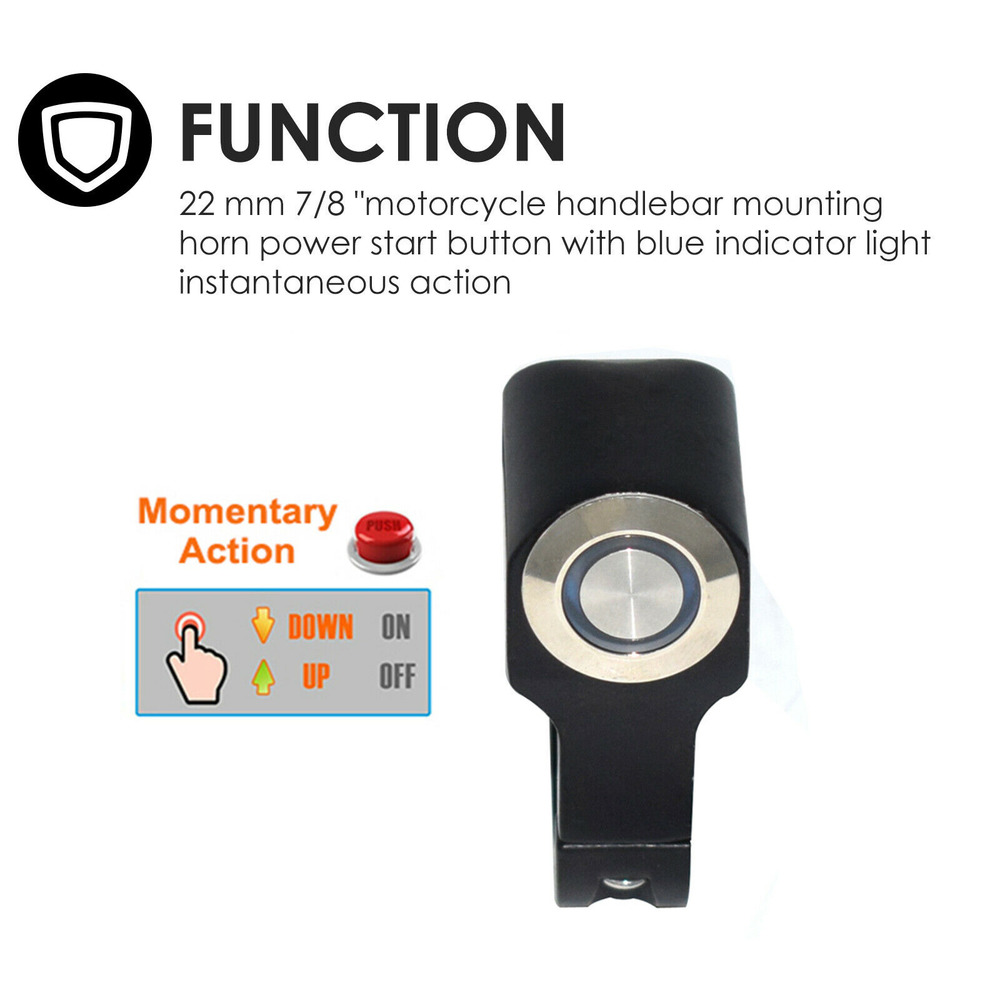 7/8" 12V Blue Light Motorcycle Switches Handlebar Mount Horn Start Switch Button