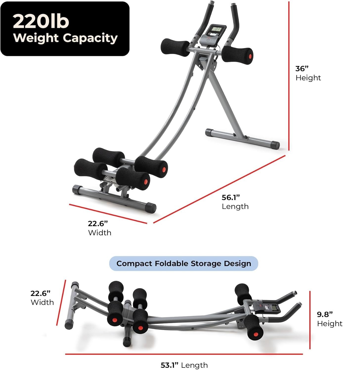 Waist Trainer Ab Roller with Elbow Support, Training Wheels, Foldable for Home..