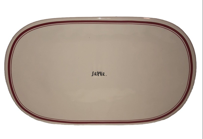 Rae Dunn Large “ Serve “ 15” Long Ceramic Platter Serving Red Line 😊