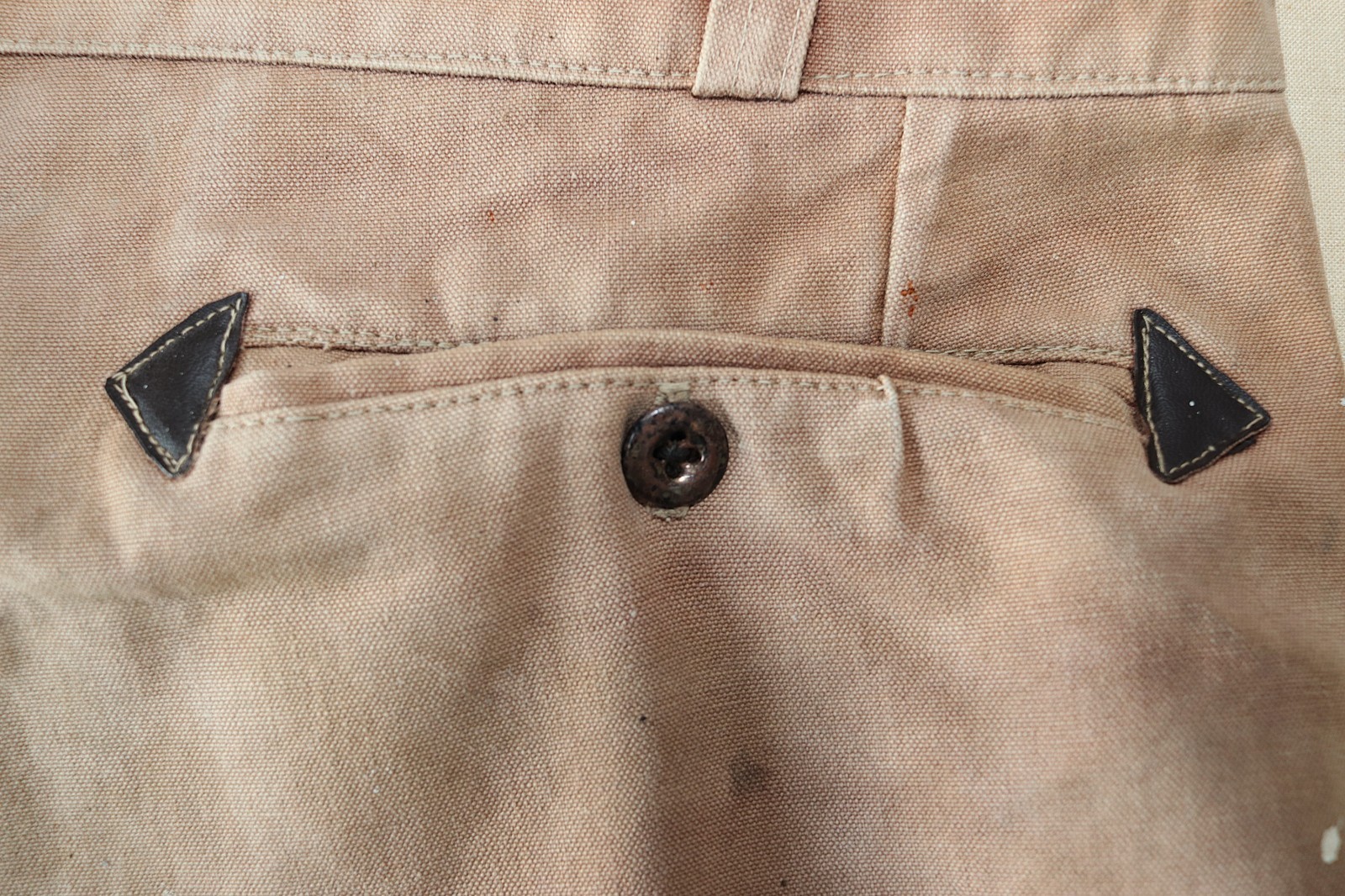 French 1940/50s Faded & Stained Brown Duck Cotton Canvas Pants LE ROBUSTE W39