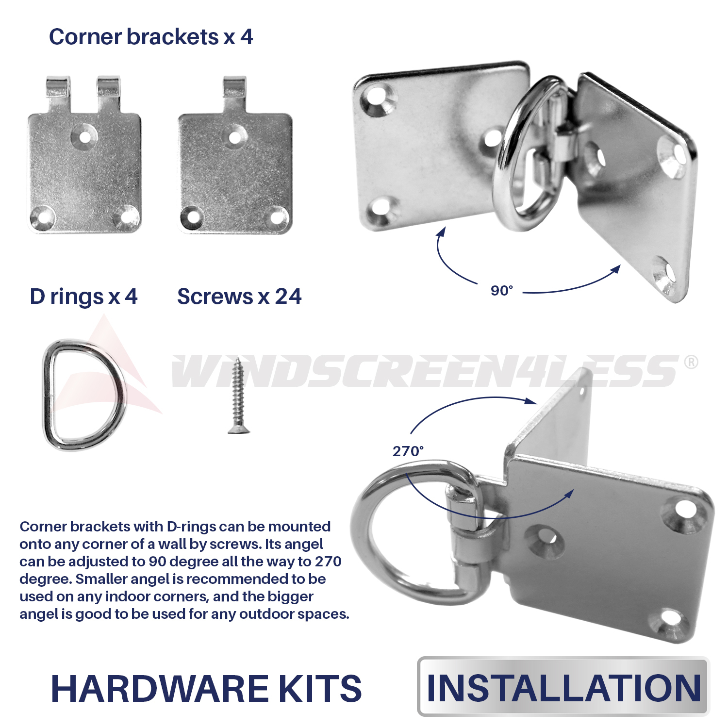 6 8 in Square Triangle Sun Shade Sail Stainless Steel Hardware Installation Kit