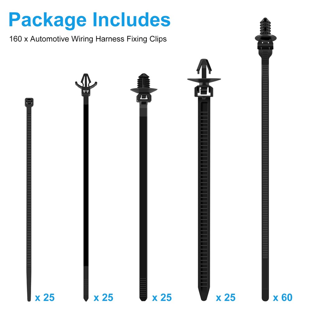 160pcs Push Mount Cable Zip Ties 5 Sizes Self Locking Cable Strap Assortment Kit