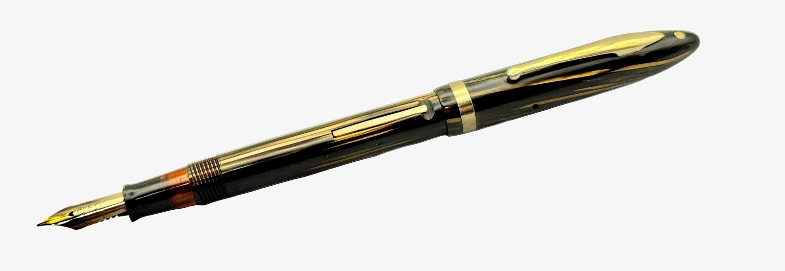 Vintage Sheaffer White Dot Balance Fountain Pen Golden Brown Striped Restored