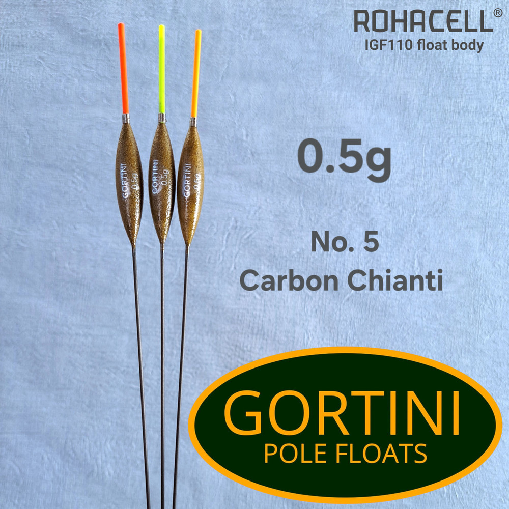 3 no. Handmade GORTINI No. 5 (0.5g) Carbon Chianti  'Solid core tip' pole float