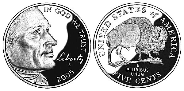 2005 S JEFFERSON NICKEL BISON GEM DCAM PROOF from PROOF Set