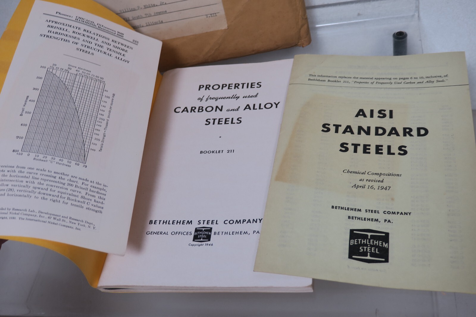 1946 BETHLEHEM STEEL PROPERTIES OF CARBON & ALLOY STEELS BOOK w/Mailer