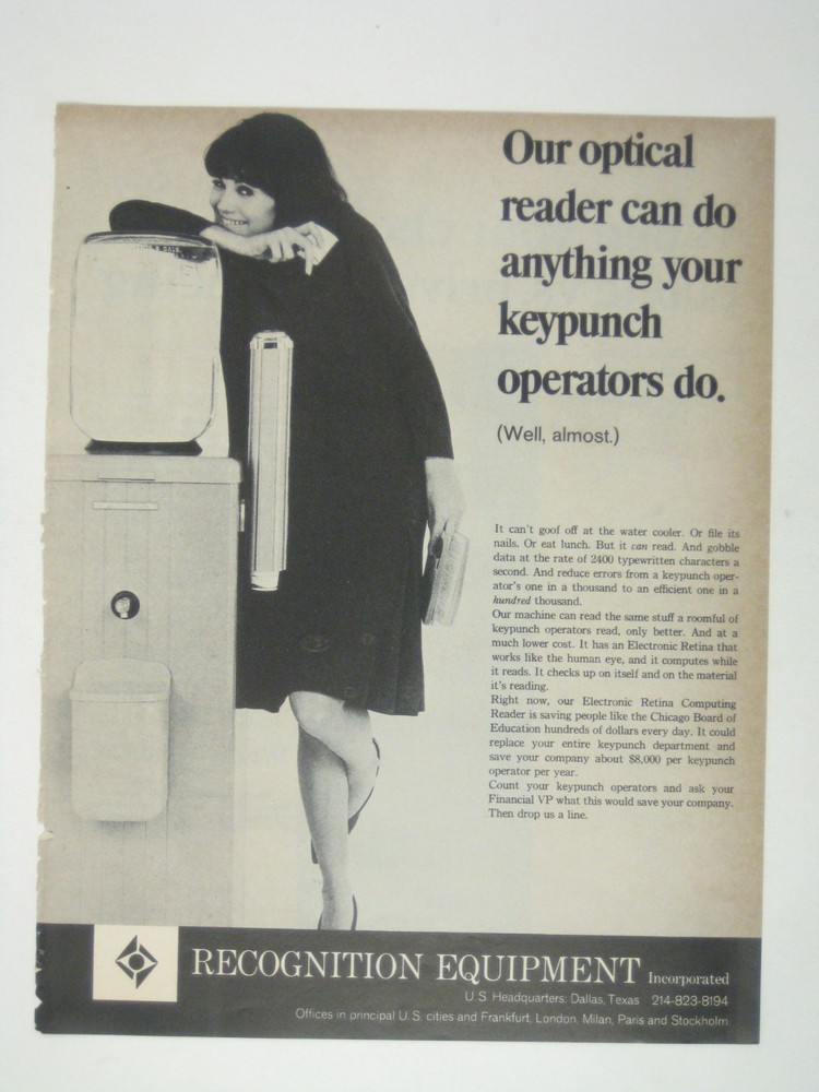 Optical Reader Keypunch Operator Ad Recognition Print 1960s MOD Fashion
