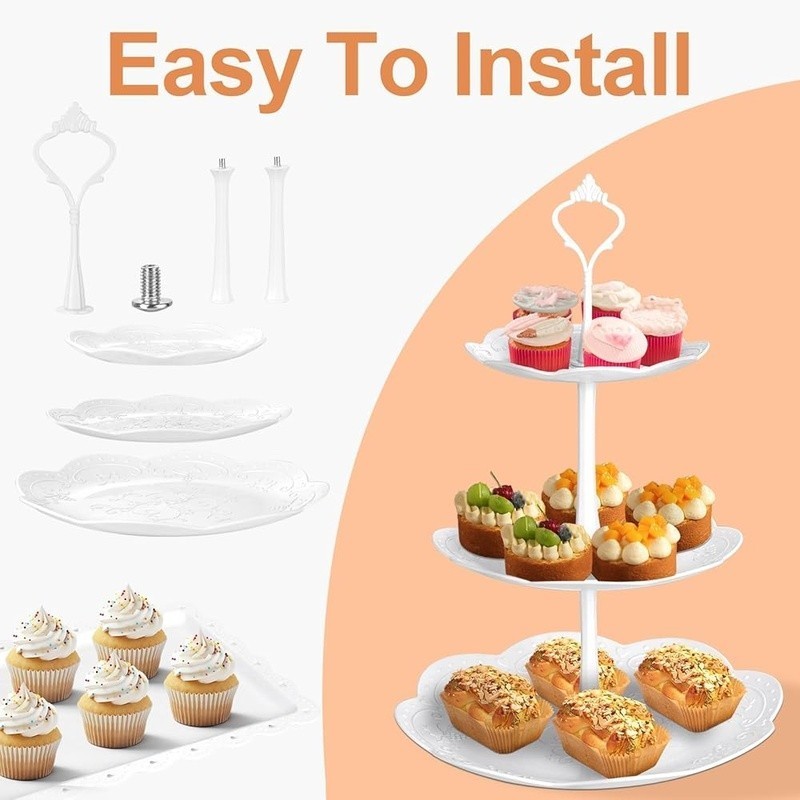Premium Plastic Dessert Table Display Set Rectangular Reusable Tray Safe Parties