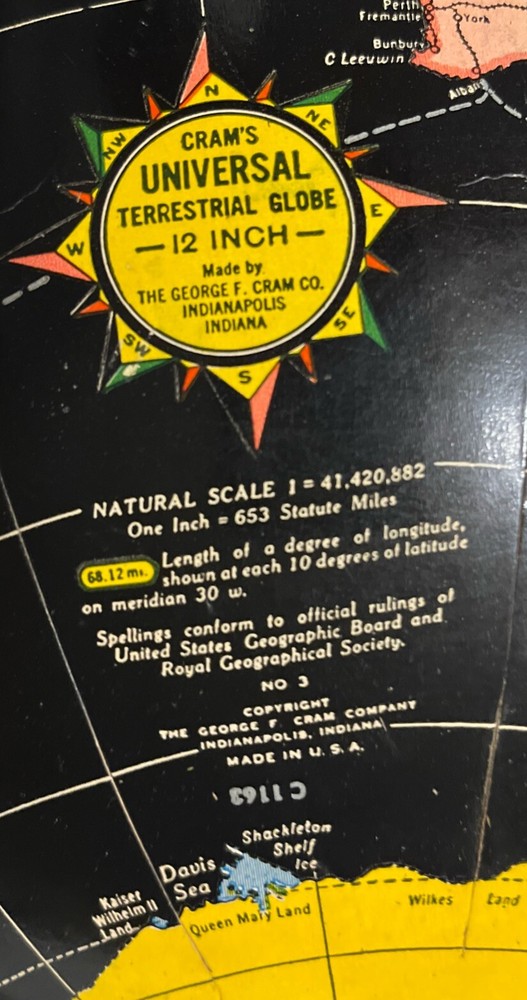 Rotating Black Cram’s Universal Terrestrial 12” Globe w/ MCM Wire Brass Base