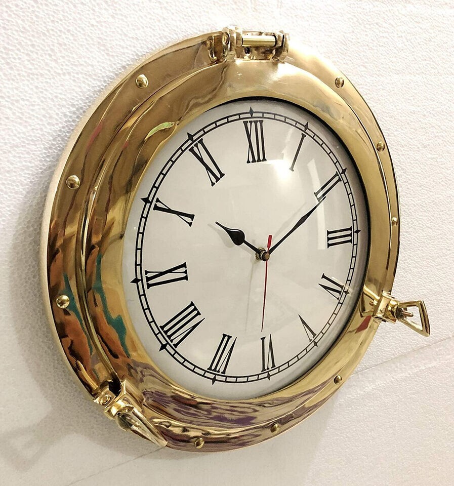 Antique Marine Solid Brass Ship Porthole Analog Clock Nautical Wall Clock