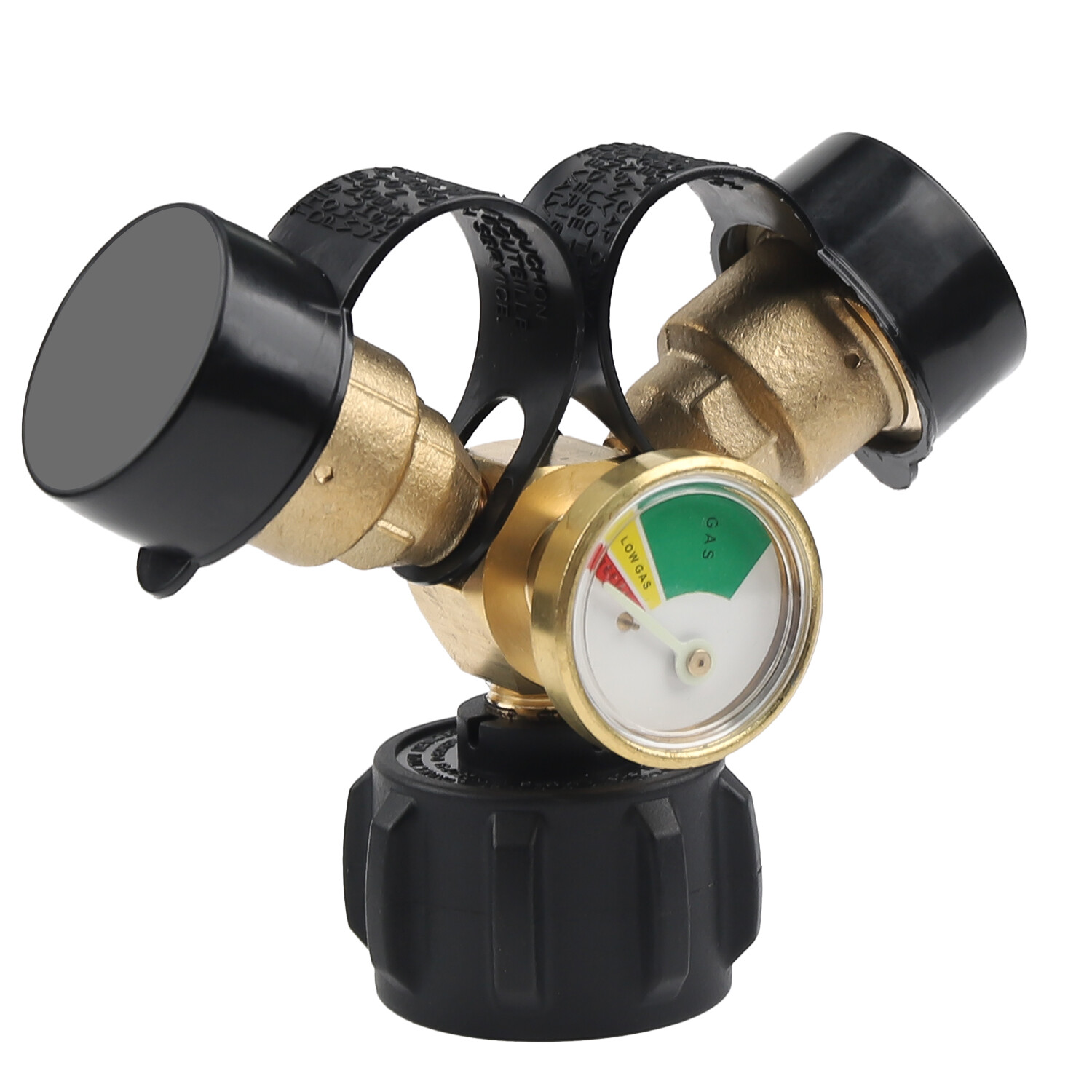 Propane Tank Y Splitter Adapter 2 Way LP Gas Tee Connector with Gauge