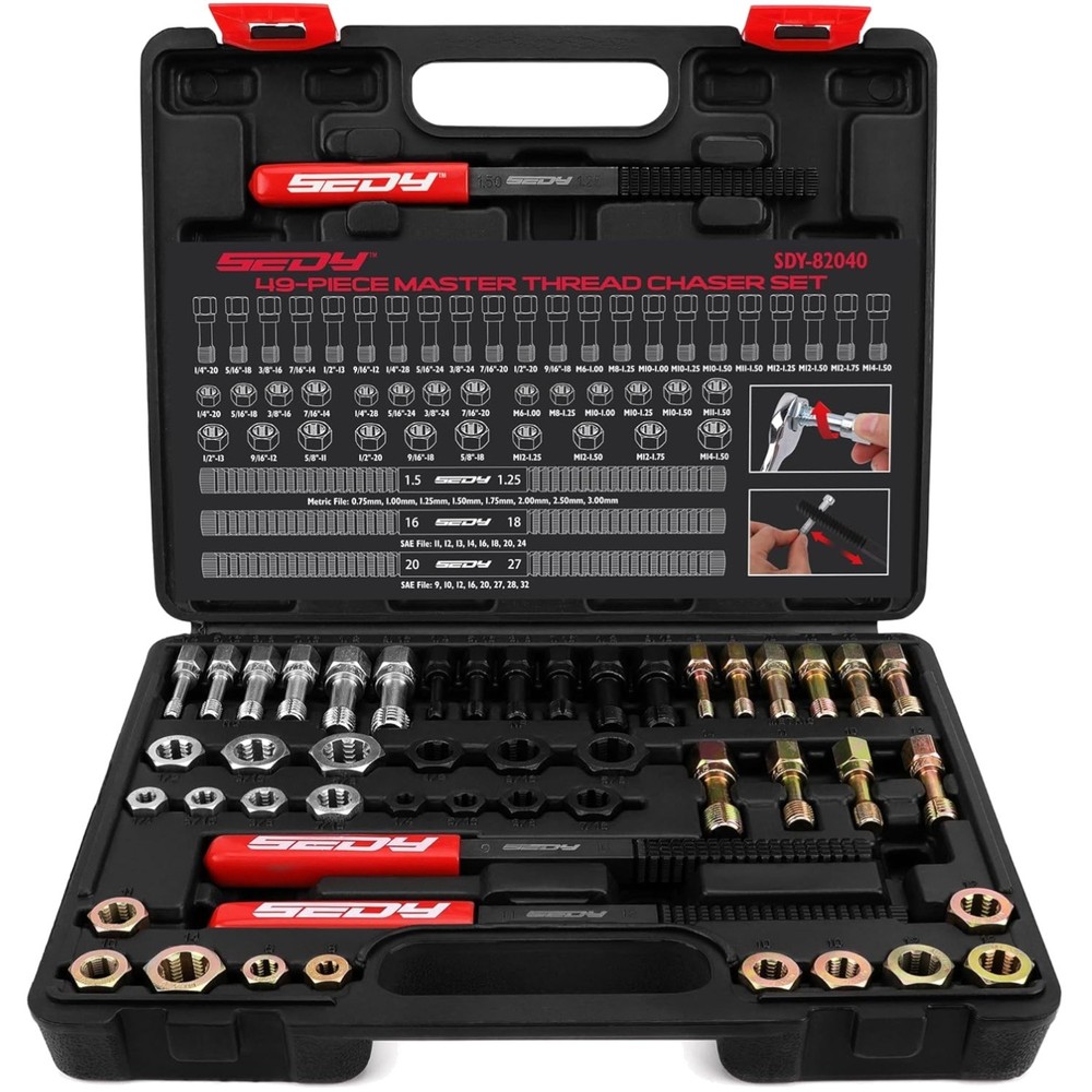 Efficient 49PCS Thread Chaser Tool Set - Metric & SAE with Color-Coded Taps