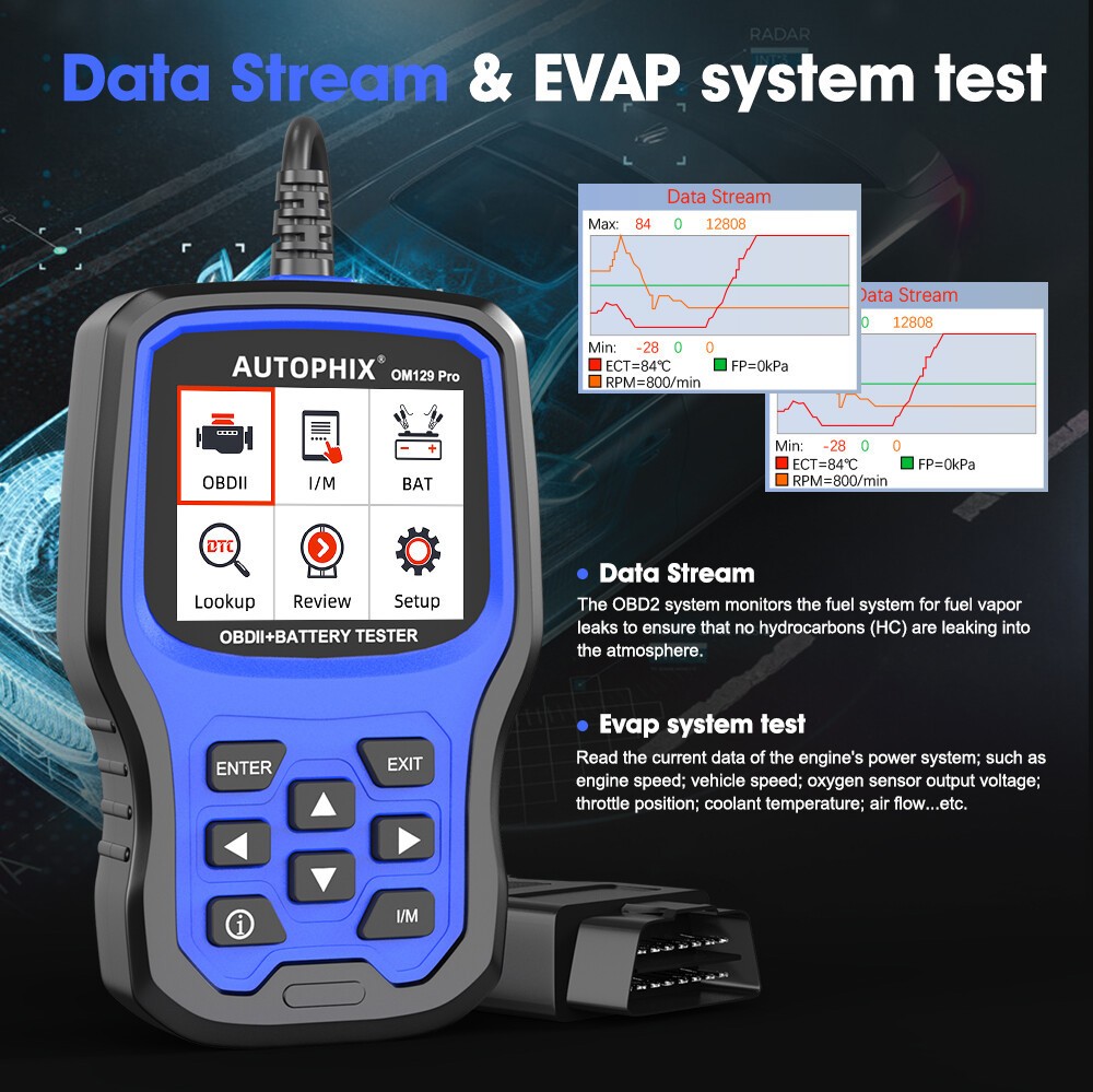 Autophix OM129 PRO OBD2 Scanner Code Reader 6V 12V Automotive Battery Load Test