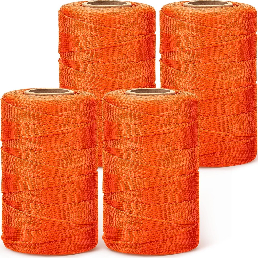4 Roll Mason String Line #18, 500 ft Nylon Braided Construction String Line, ...
