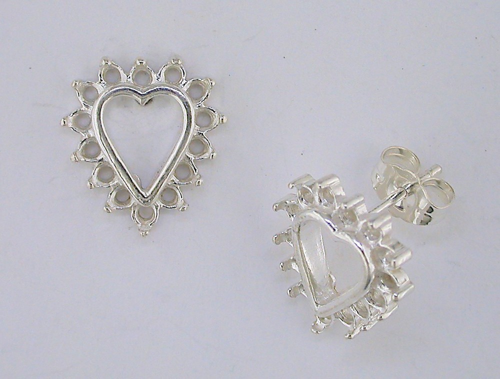 2mm Round Heart Cluster Earring Setting Sterling Silver