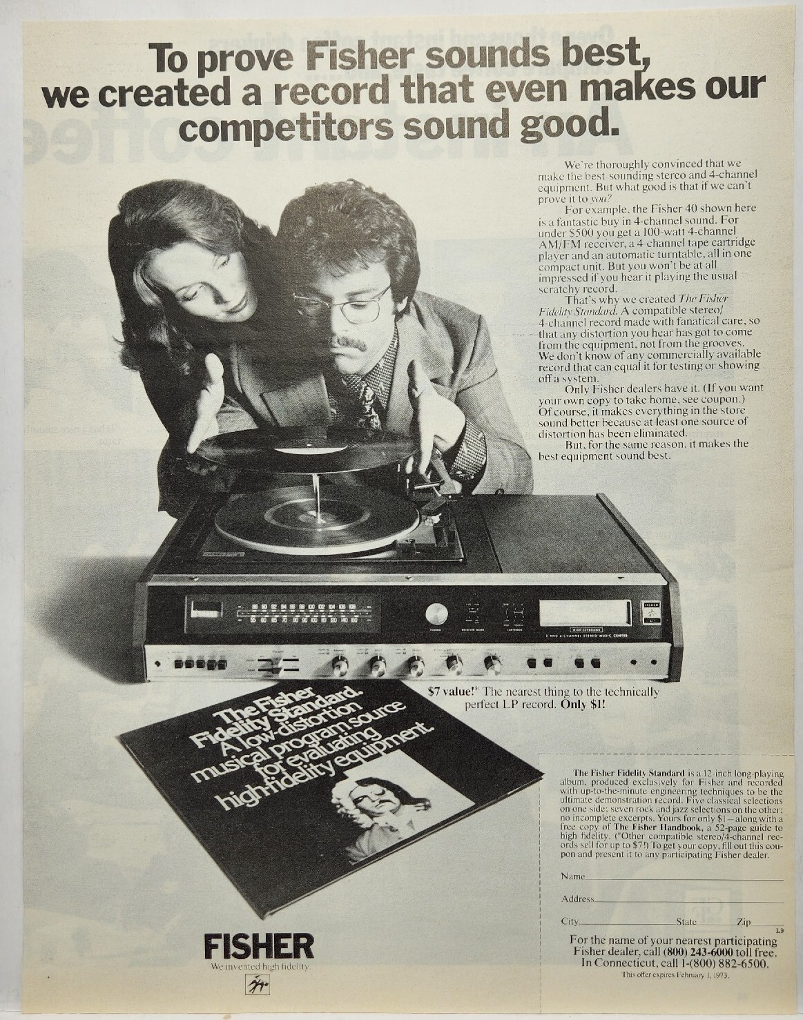 1972 Fisher 40 Stereo Receiver Turntable Tape Player Retro Original Print Ad 70s