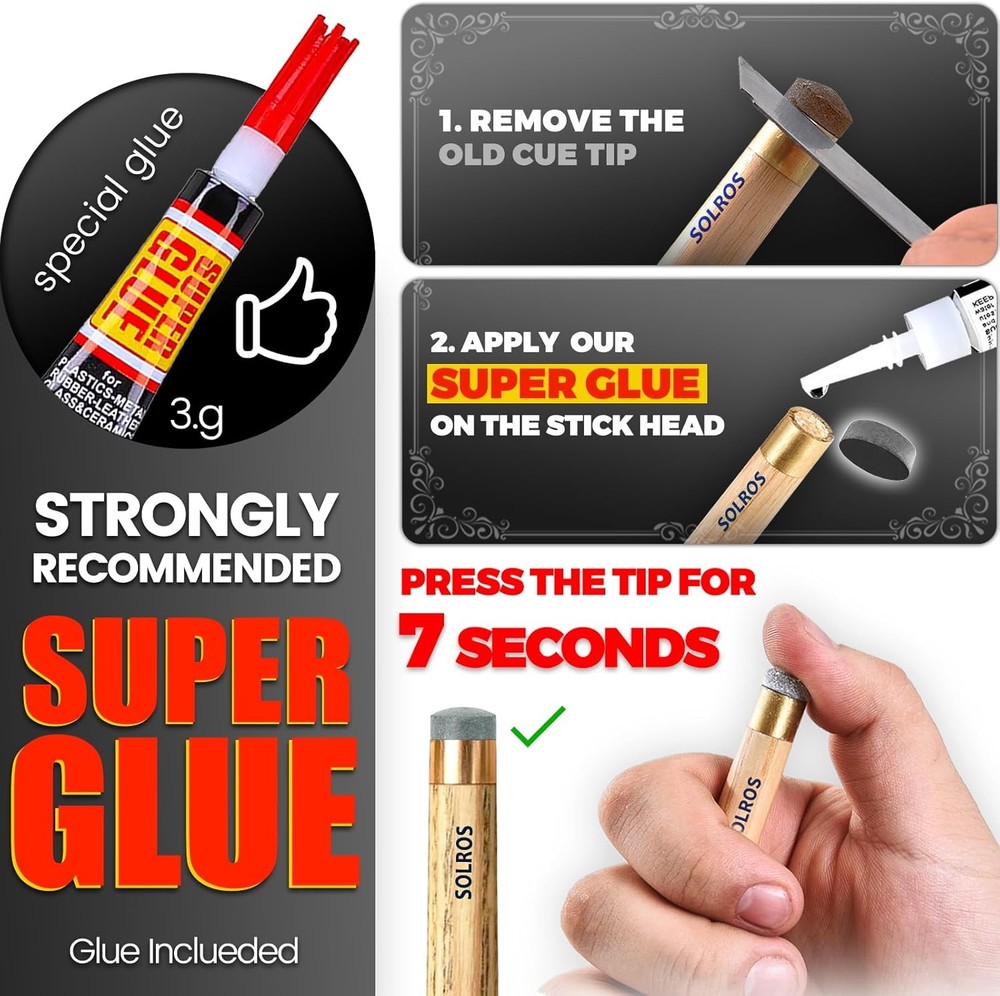 Billiard Pool Cue Tips Pool Cue Stick Tip Replacement Repair Kit w/ Storage Box