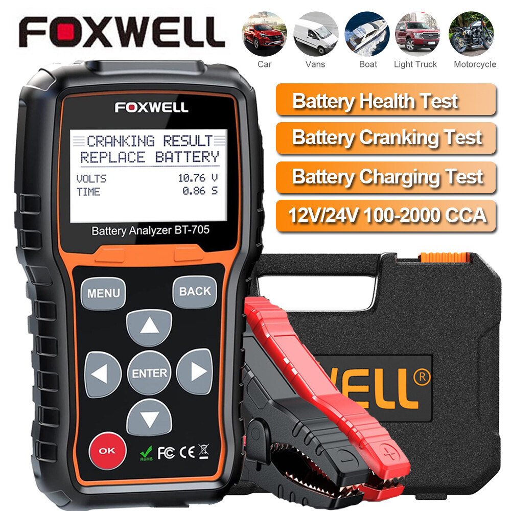 Foxwell BT705 12V Battery Diagnostic Tester Cranking Start 100-2000CCA Analyzer