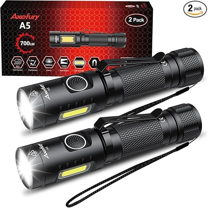 2Pack, axefury A5 Magnetic LED Flashlight, Tactical Flashlight, Cob worklight