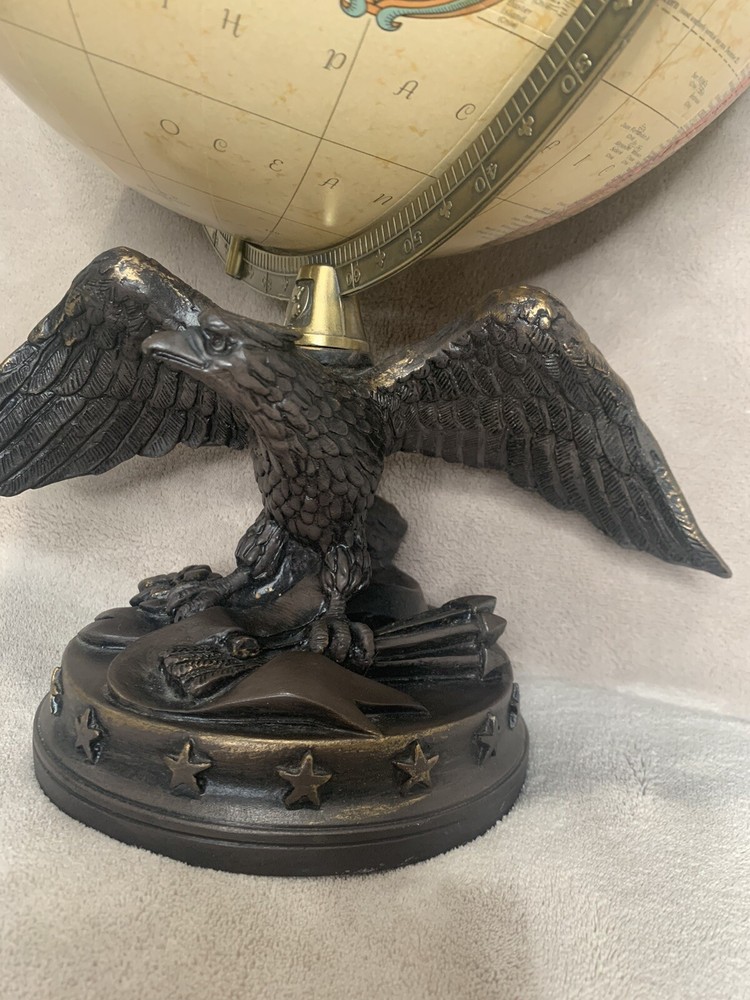 Replogle 12" Globe Eagle Tabletop Brass Tone Resin Eagle Base Globe Vintage