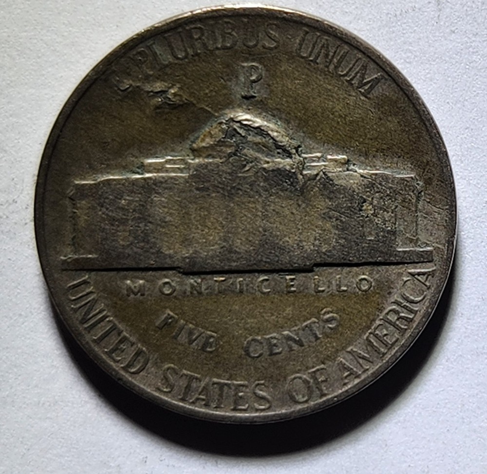 LAMINATION/Strike Thru ERRORS - Obverse AND Reverse 1945P SILVER Jefferson 5C