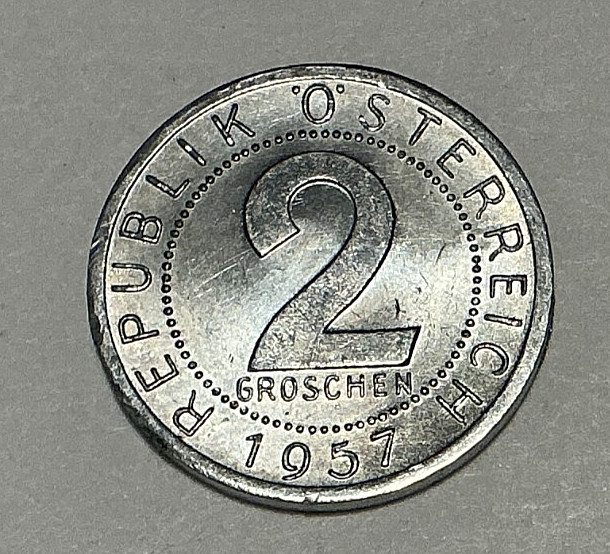 1957 Austria 2 Groschen KM# 2876