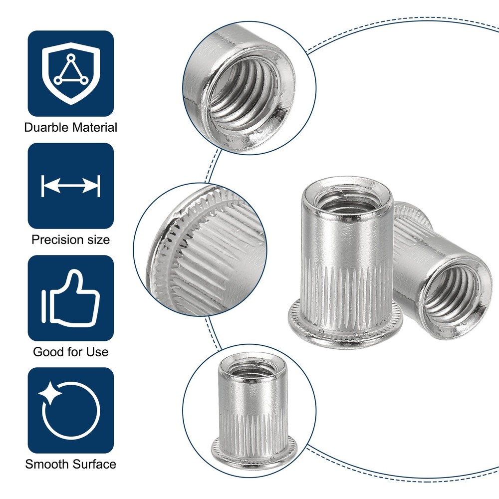 136Pcs Rivet Nut, 304 Stainless Steel SAE Thread Rivet Nut Assortment, Silver