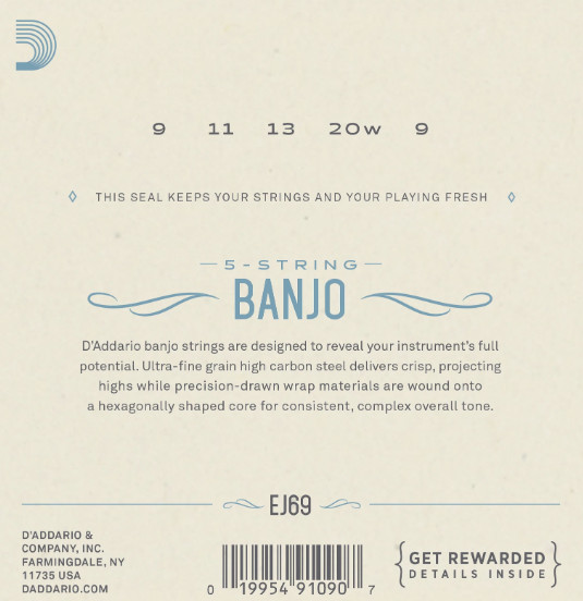 D'Addario EJ69 5-String Banjo Phosphor Bronze Light Gauge 9-20