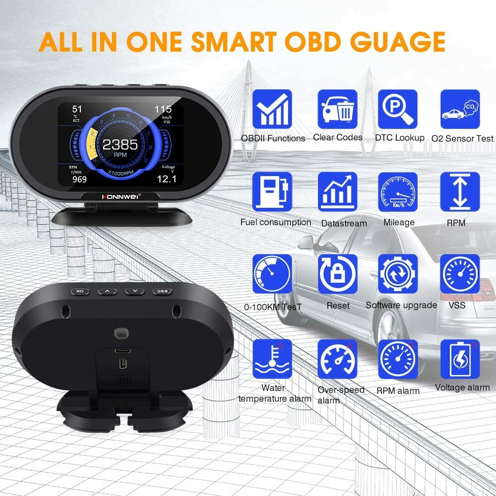 Smart OBD2 HUD Gauge Digital Car Speedometer Display MPH ECT DTC Tool Water Temp