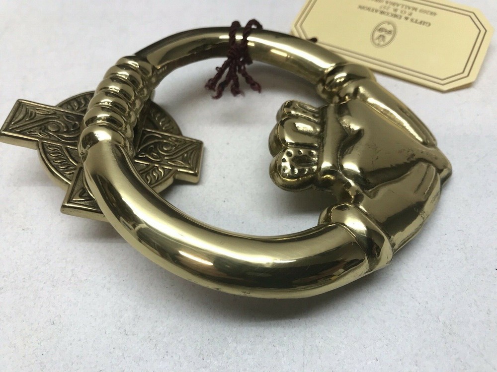 D & G Solid Brass CLADDAGH Doorknocker / CELTIC CROSS Back- Spain - NIB