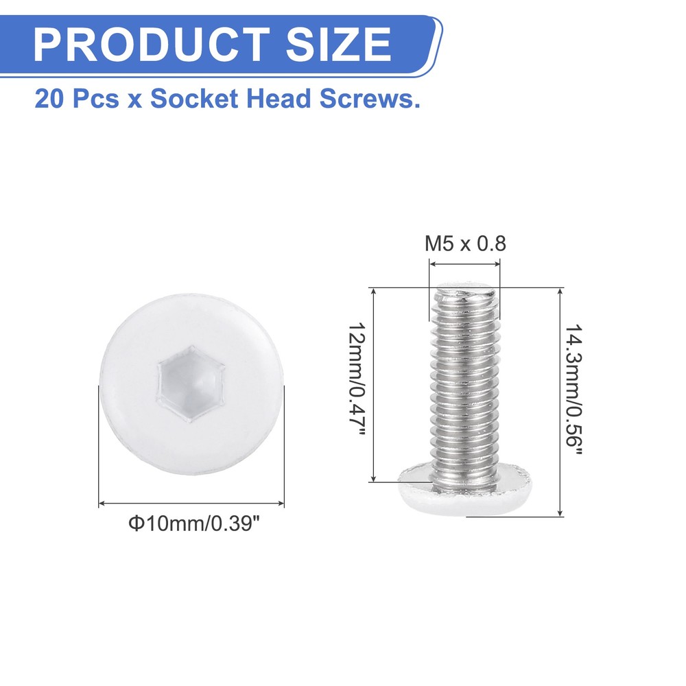 20 Pcs M5-0.8 x 12mm Button Head Hex Socket Head Screws, White