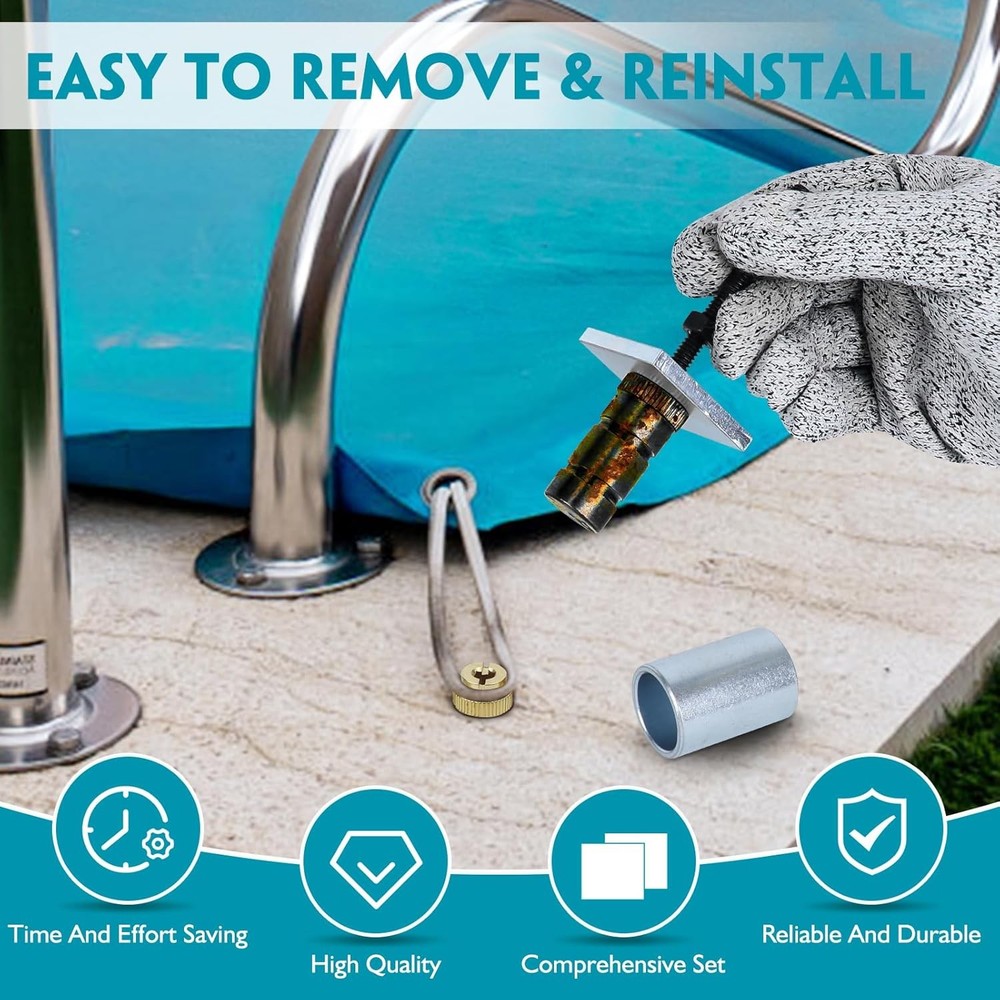 Pool Anchor Removal Tool Kit, 9-Piece Rethreading and Removing Brass Pool...