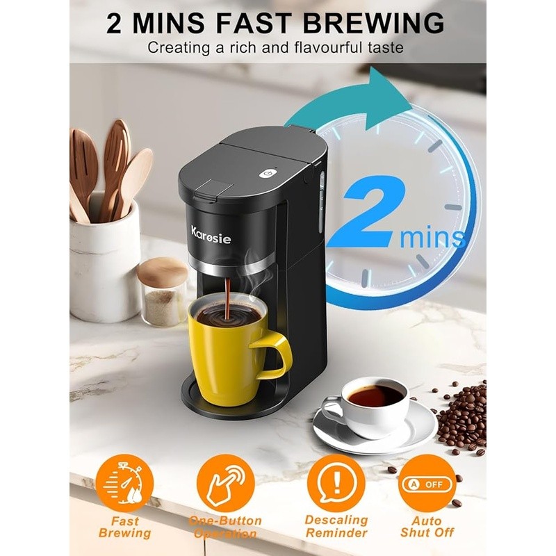 Single Serve Coffee Maker K-Cup Ground Coffee Fast Brew Compact Auto Shut-Off US