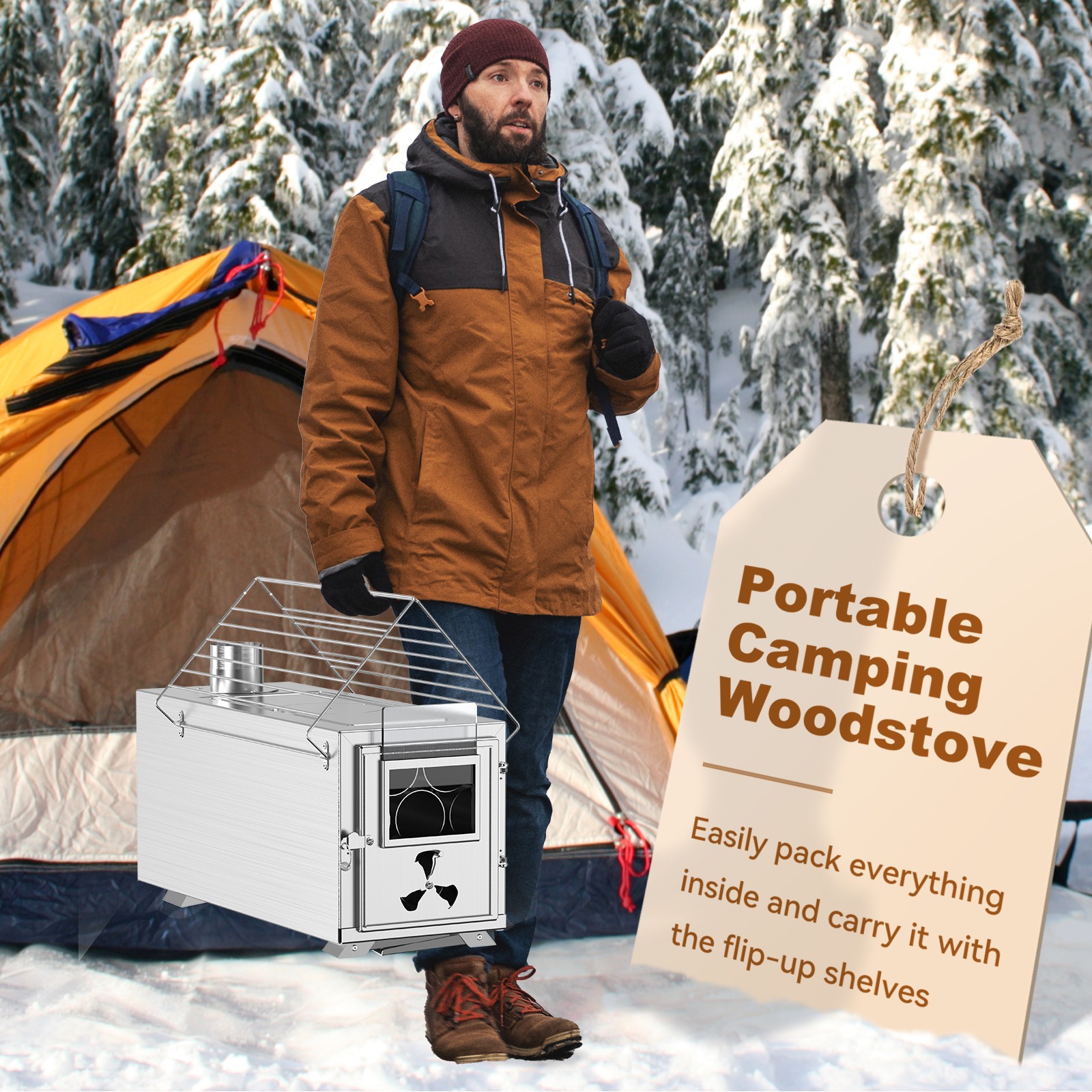 SLSY Portable Wood Stove Camping Hot Tent BBQ Stove 83 in with 7 Chimney Pipes