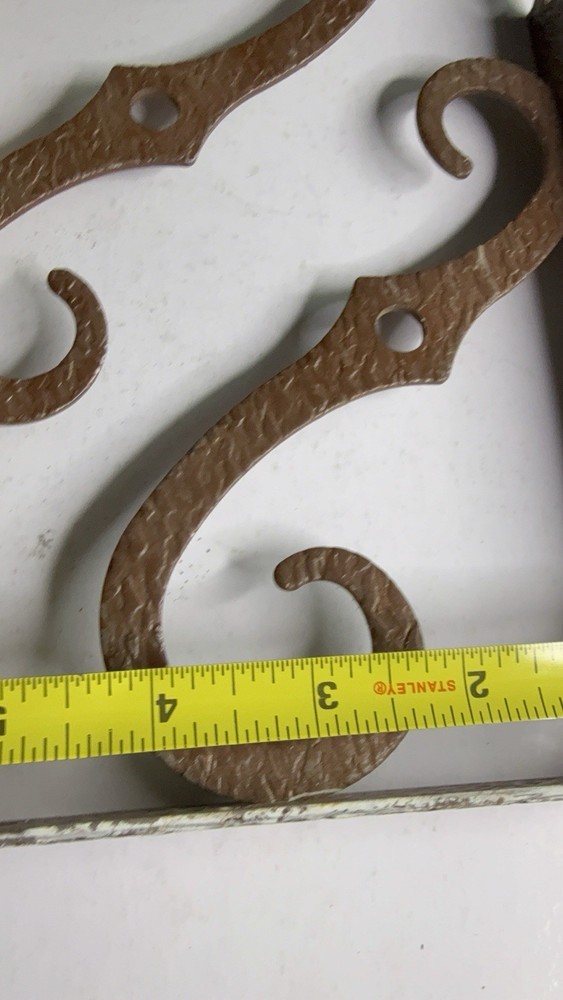 Vintage Hammered Steel Shelf Brackets Rustic Scroll Wall Mount Pair