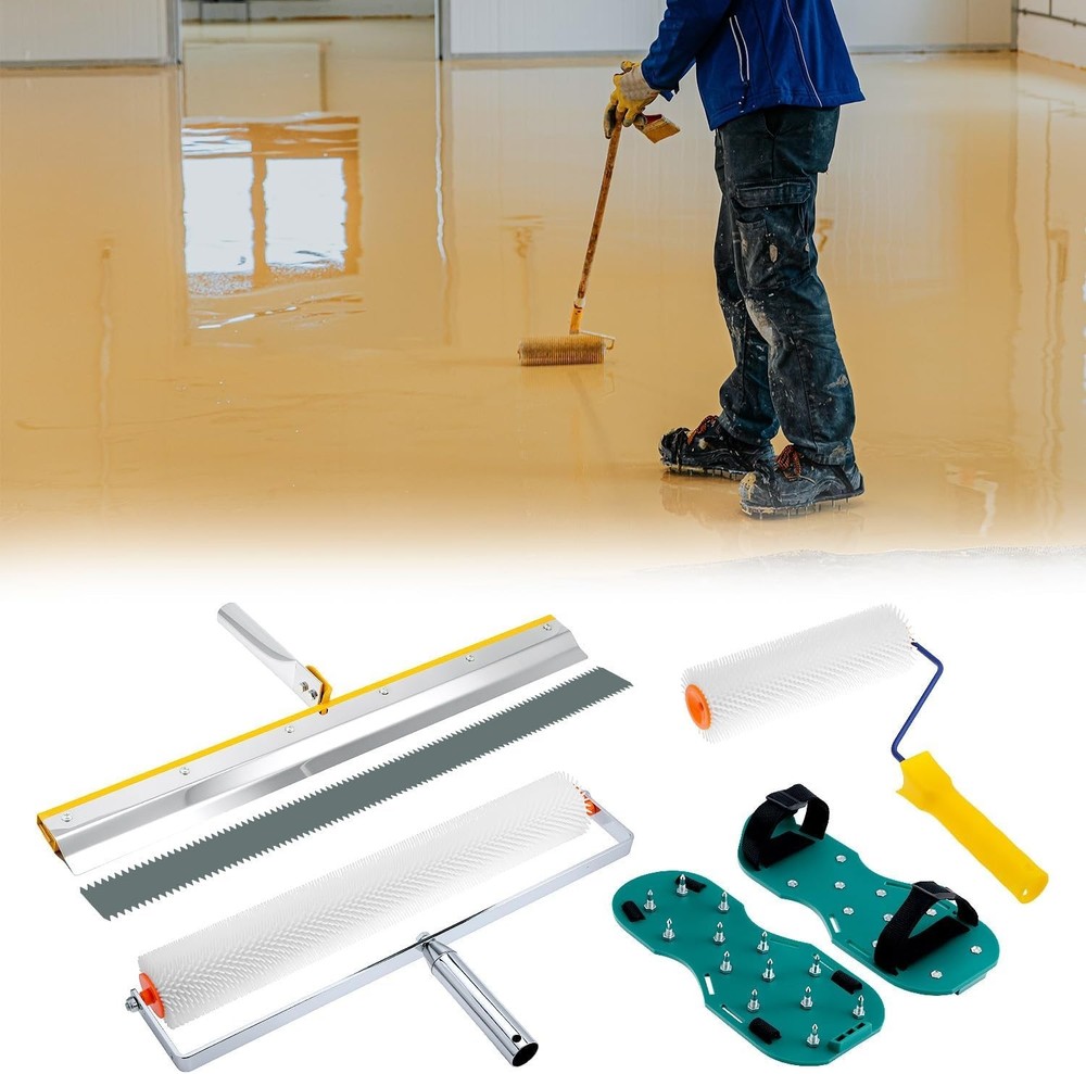 Floor Leveling Tool Set with Dual Rollers, Scraper and Comfortable Spiked Shoes