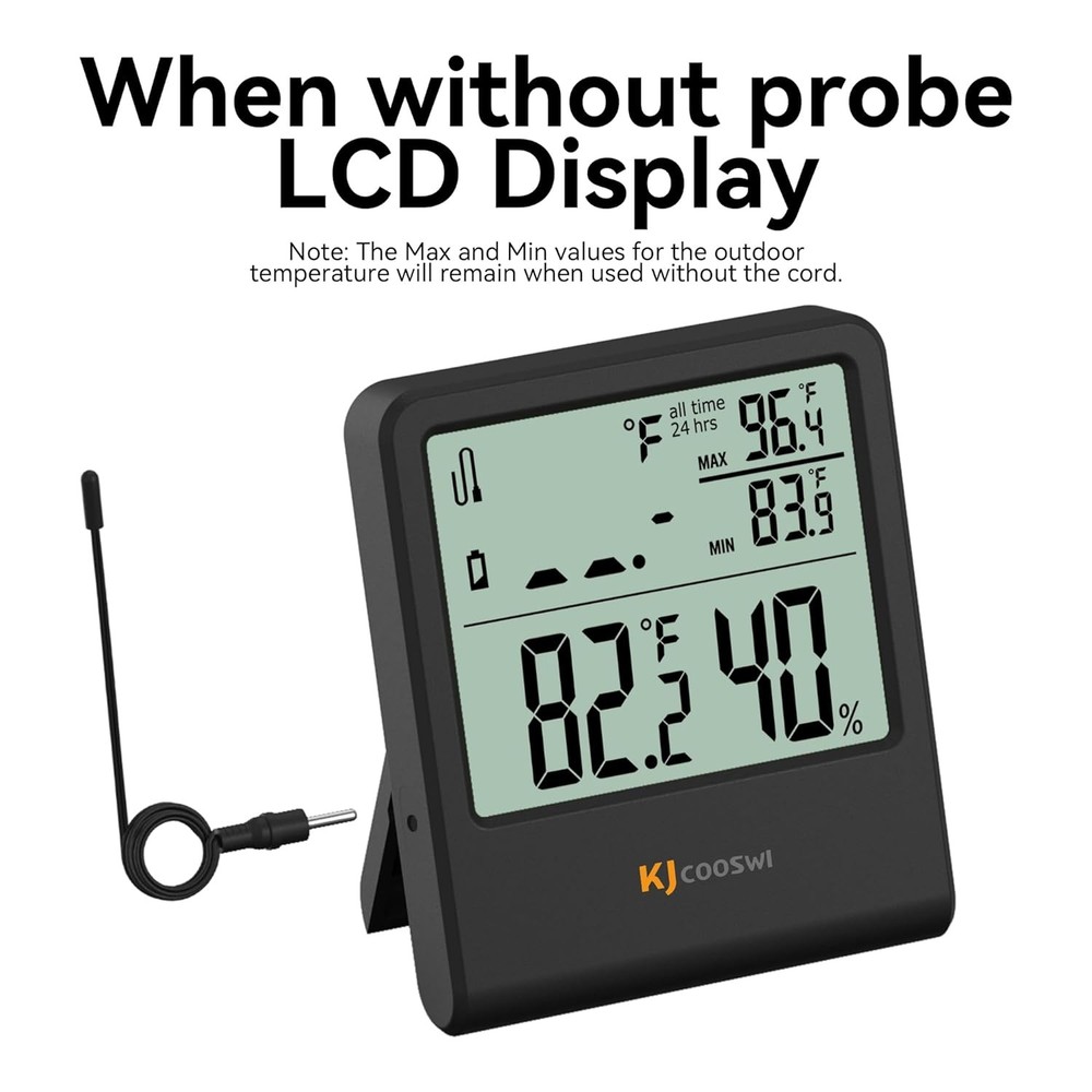Digital Indoor Outdoor Thermometer Wired, Temperature Black