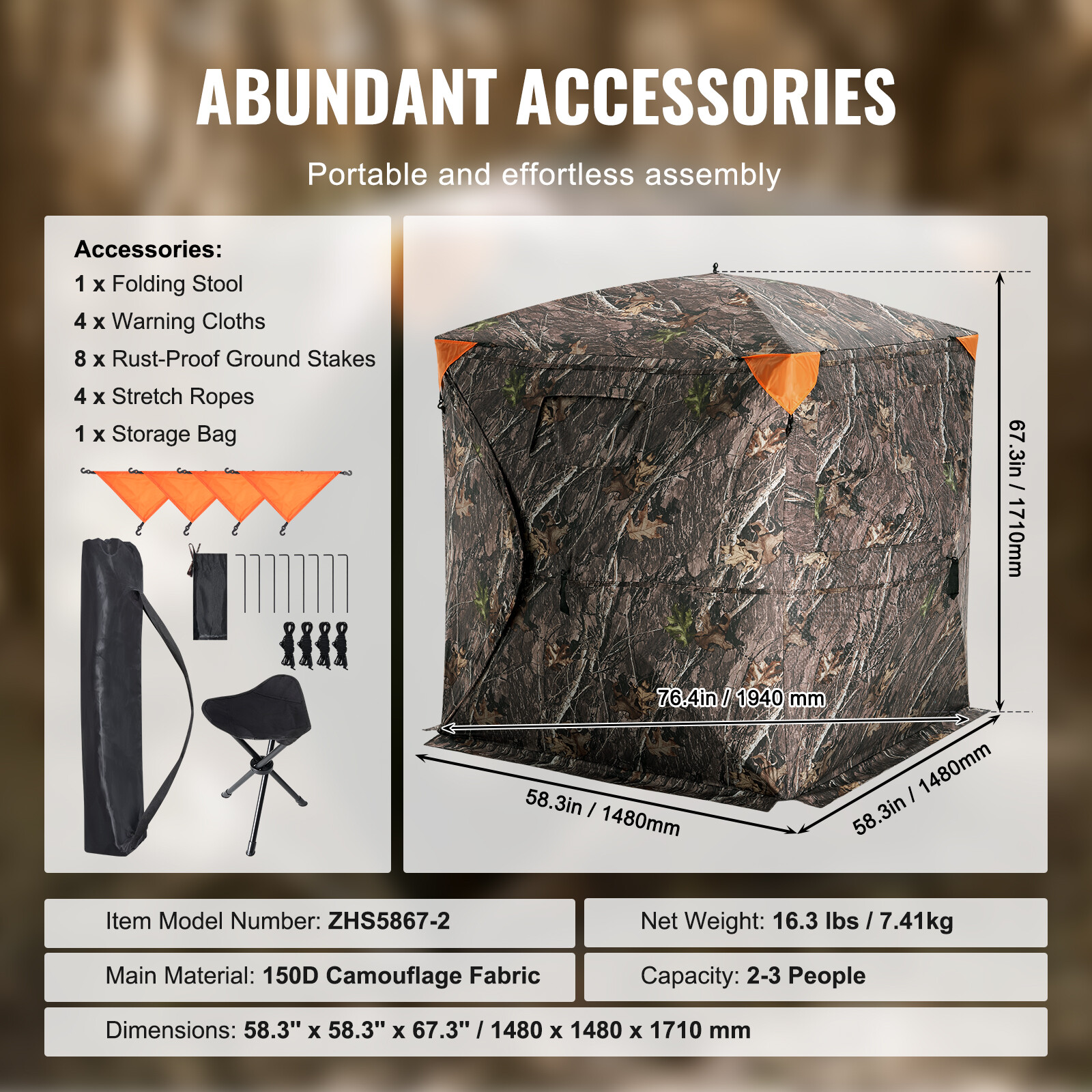 VEVOR 270° See Through Ground Hunting Blind, 2-3 Person