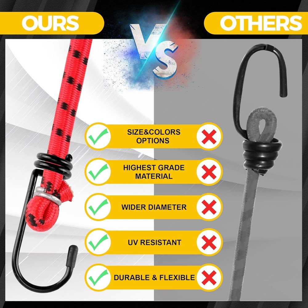 Veppak-Bungee Cords with Hooks, 12 Pack Elastic Bungee Straps Includes 40",32",