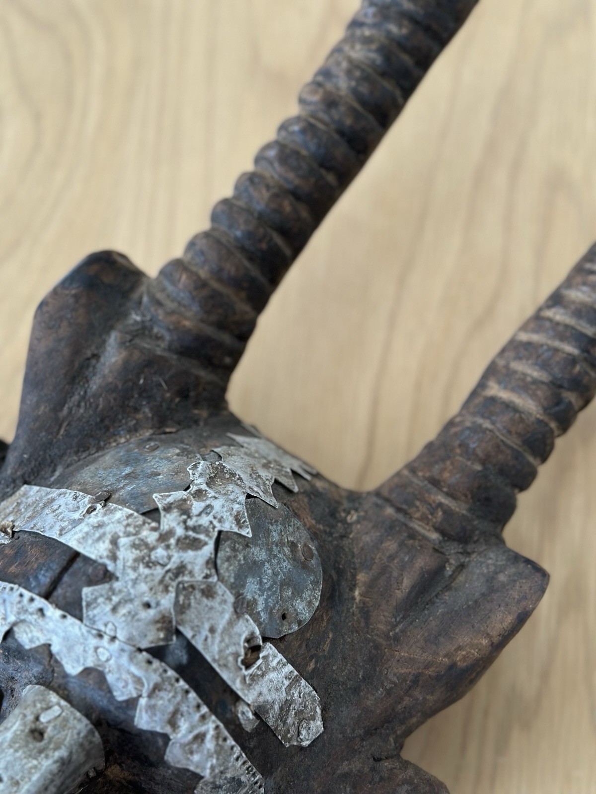 Antique African Antelope Mask Hand Carved Wooden Tribal Art Early 20th Century