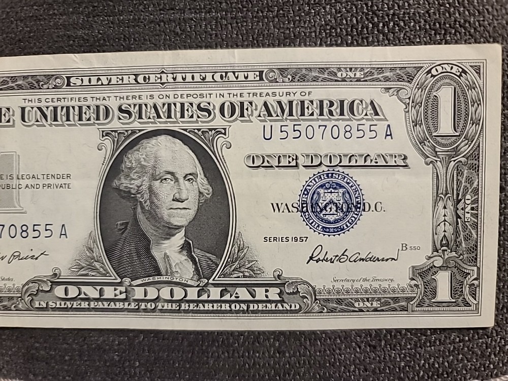 2 - 1957 $1 Blue Seal Notes, 1 MISALIGNED STAR NOTE & 1 VF CRISP NOTE